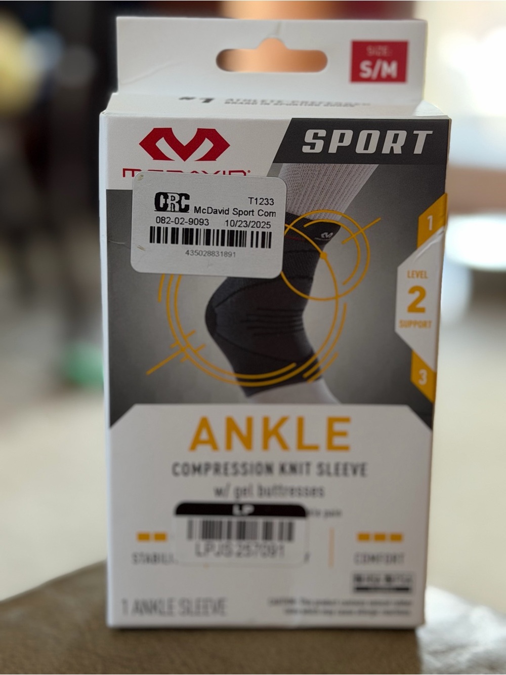 McDavid Sport Gray Ankle Compression Knit Sleeve w/ Gel Buttress S/M Level 2